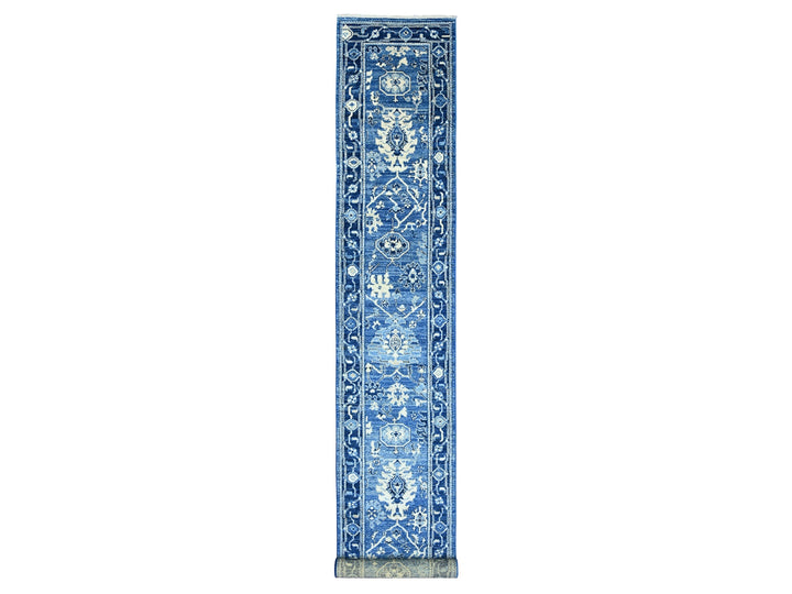 2'9" x 19'7" New Hand Knotted Blue Wool Runner Oriental Rug - MOA10289920
