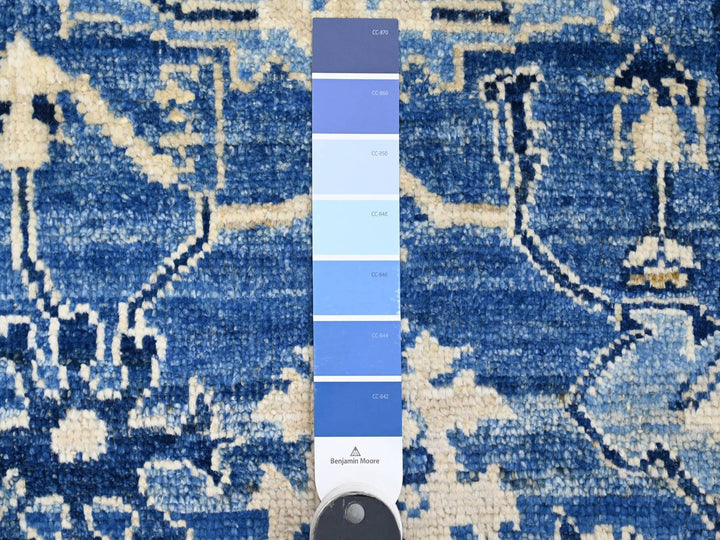 2'9" x 19'7" New Hand Knotted Blue Wool Runner Oriental Rug - MOA10289920