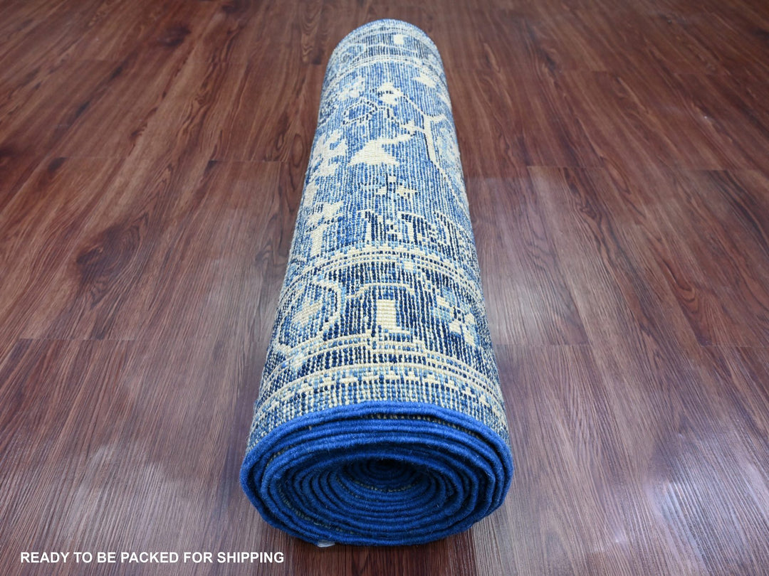 2'9" x 19'7" New Hand Knotted Blue Wool Runner Oriental Rug - MOA10289920