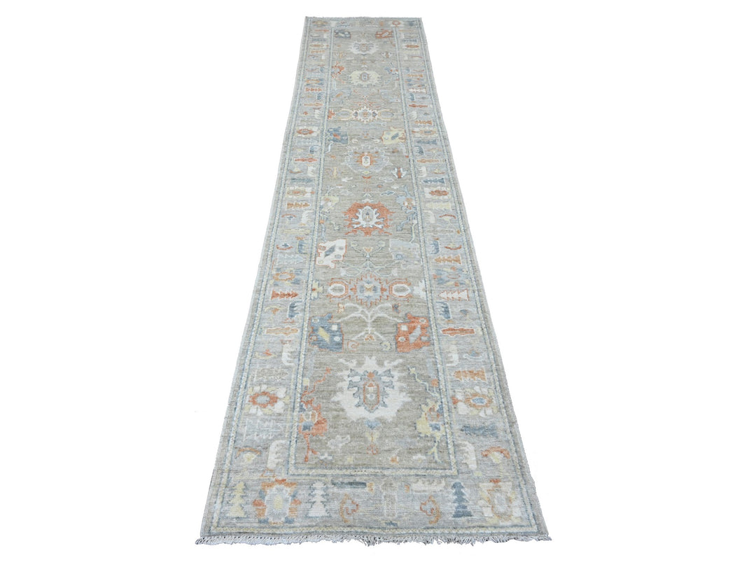 2'8" x 11'8" New Hand Knotted Grey Wool Runner Oriental Rug - MOA10289922