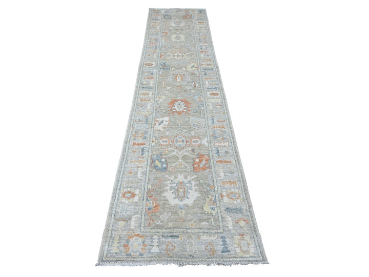 2'8" x 11'8" New Hand Knotted Grey Wool Runner Oriental Rug - MOA10289922