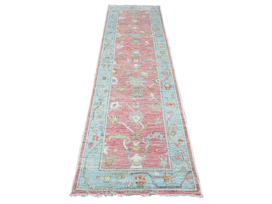 2'9" x 9'5" New Hand Knotted Pink Wool Runner Oriental Rug - MOA10289925