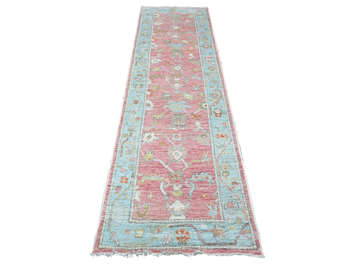 2'9" x 9'5" New Hand Knotted Pink Wool Runner Oriental Rug - MOA10289925