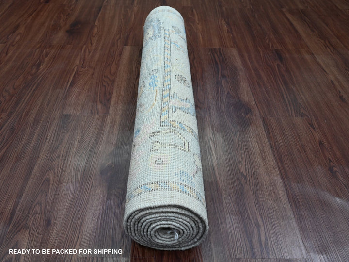 3'0" x 10'1" New Hand Knotted Ivory Wool Runner Oriental Rug - MOA10289926