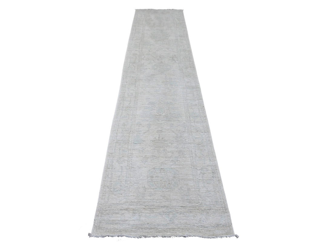 2'7" x 11'7" New Hand Knotted Ivory Wool Runner Oriental Rug - MOA10289927