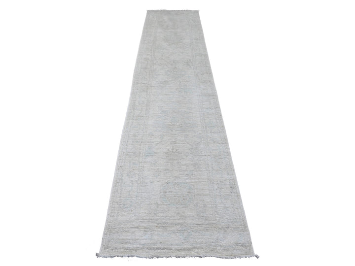 2'7" x 11'7" New Hand Knotted Ivory Wool Runner Oriental Rug - MOA10289927