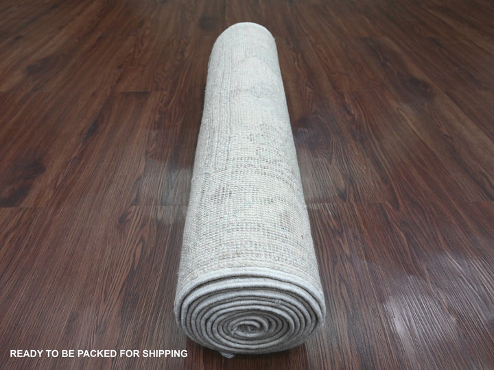 2'7" x 11'7" New Hand Knotted Ivory Wool Runner Oriental Rug - MOA10289927