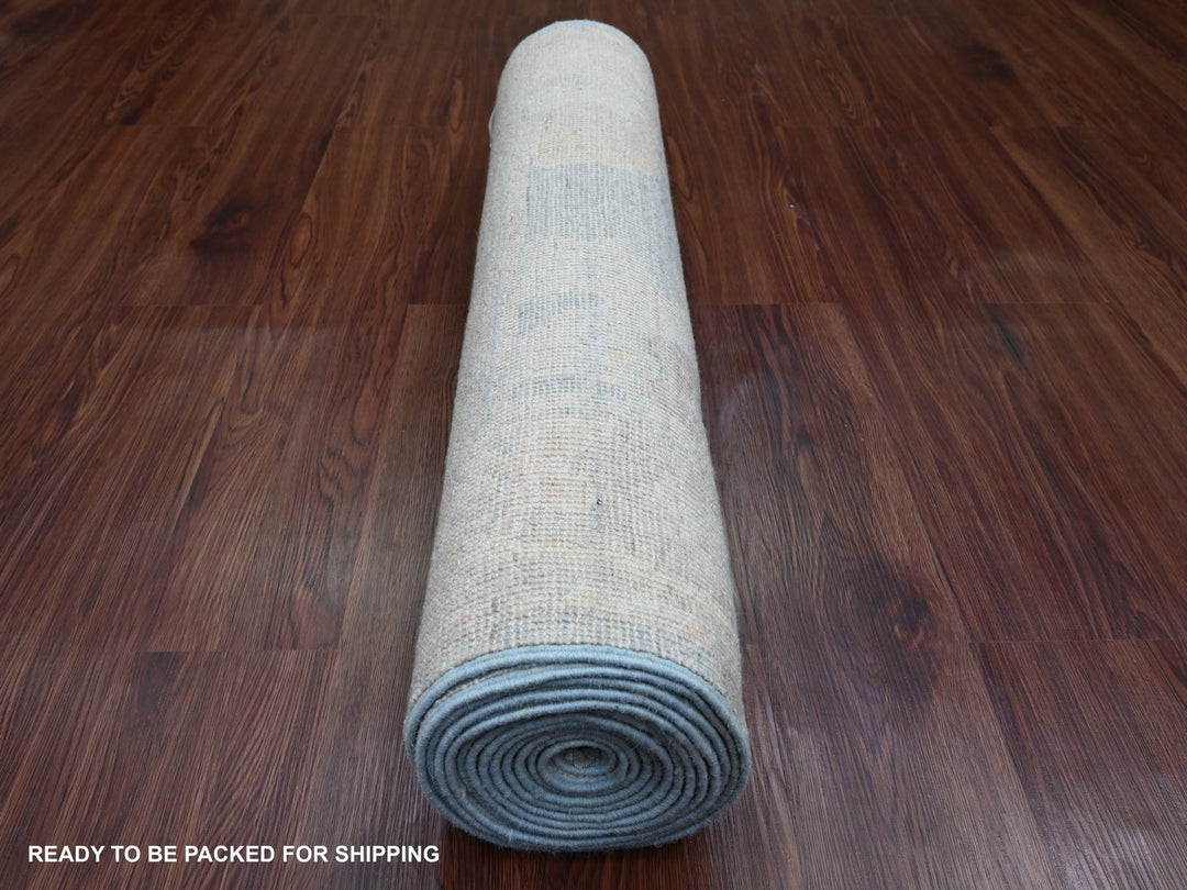 3'1" x 15'6" New Hand Knotted Grey Wool Runner Oriental Rug - MOA10289928