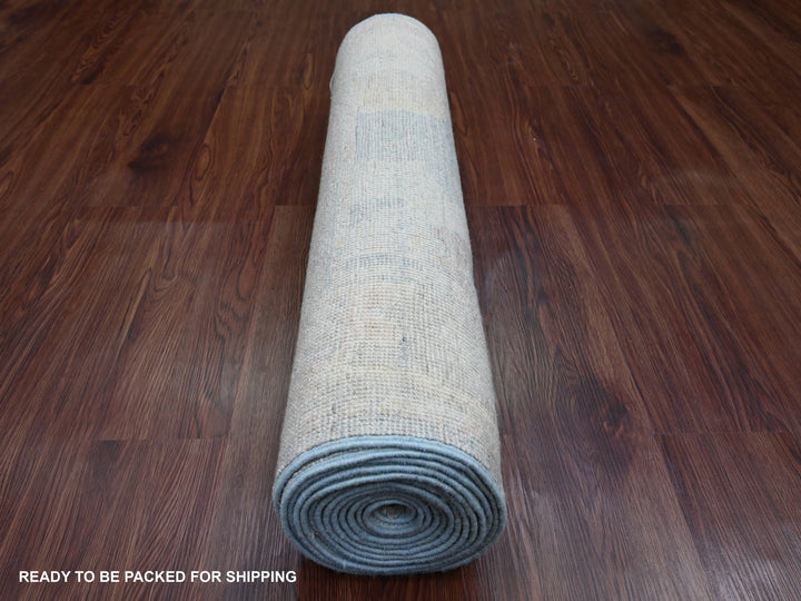 3'1" x 15'6" New Hand Knotted Grey Wool Runner Oriental Rug - MOA10289928