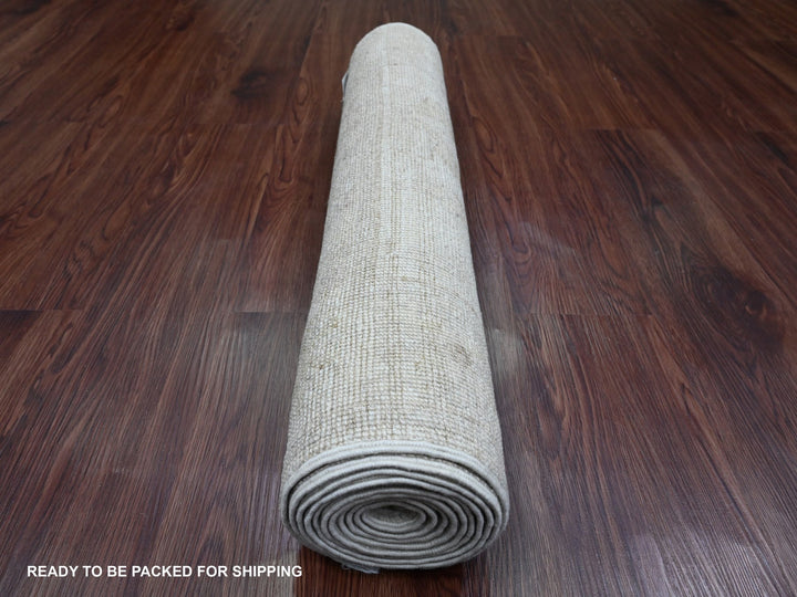 2'7" x 9'8" New Hand Knotted Ivory Wool Runner Oriental Rug - MOA10289929