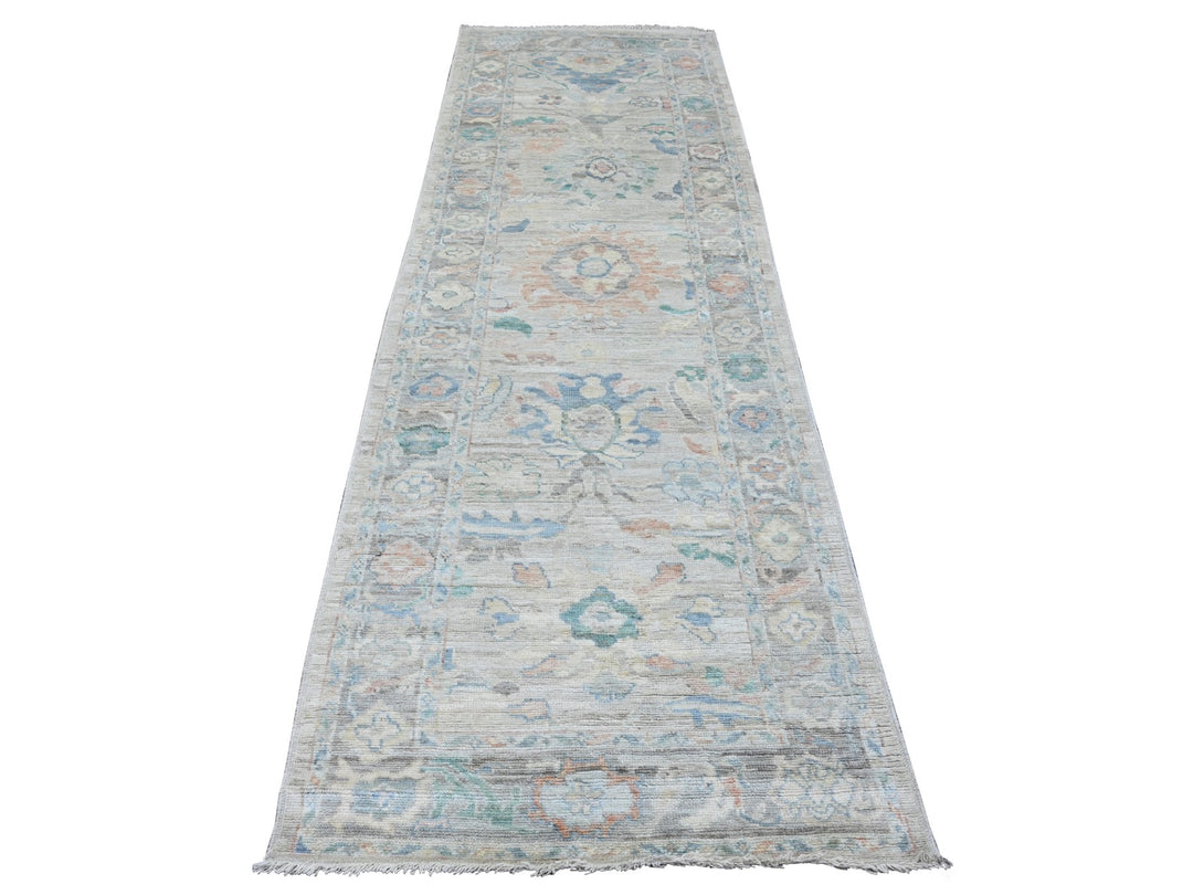 3'1" x 10'0" New Hand Knotted Grey Wool Runner Oriental Rug - MOA10289930