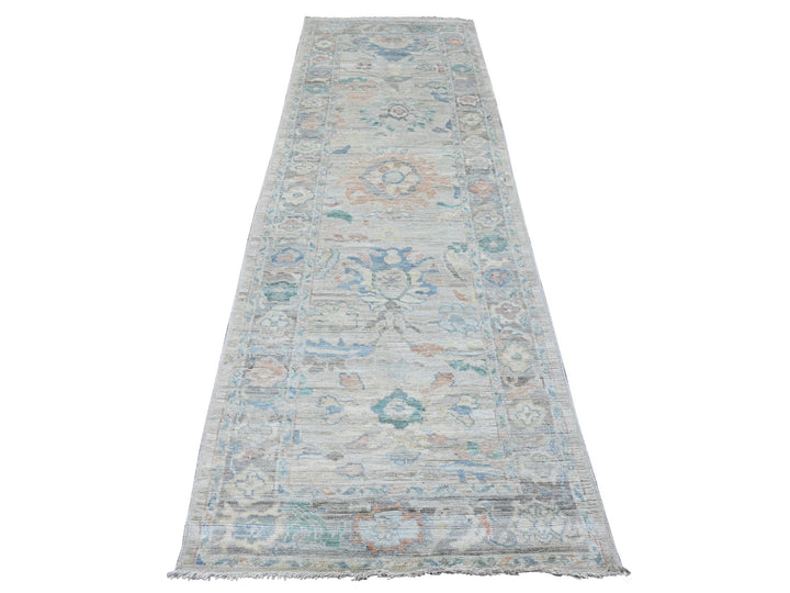 3'1" x 10'0" New Hand Knotted Grey Wool Runner Oriental Rug - MOA10289930