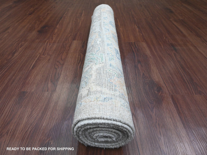 3'1" x 10'0" New Hand Knotted Grey Wool Runner Oriental Rug - MOA10289930