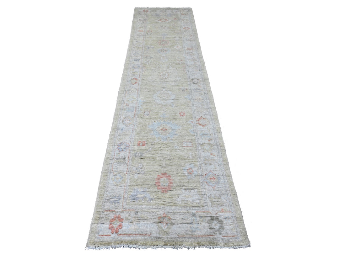 2'9" x 11'3" New Hand Knotted Green Wool Runner Oriental Rug - MOA10289932