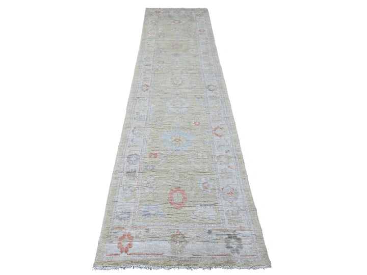 2'9" x 11'3" New Hand Knotted Green Wool Runner Oriental Rug - MOA10289932