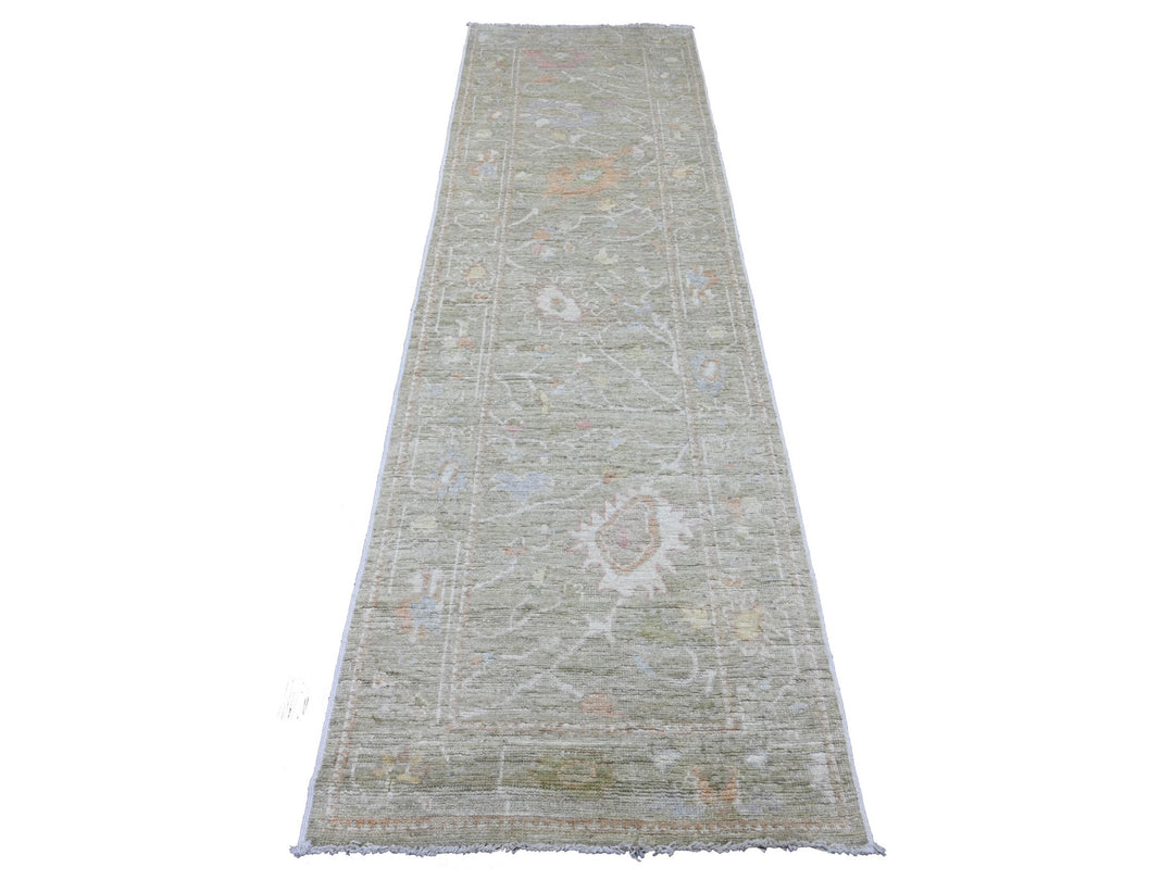 2'9" x 9'11" New Hand Knotted Green Wool Runner Oriental Rug - MOA10289937