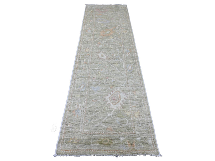 2'9" x 9'11" New Hand Knotted Green Wool Runner Oriental Rug - MOA10289937