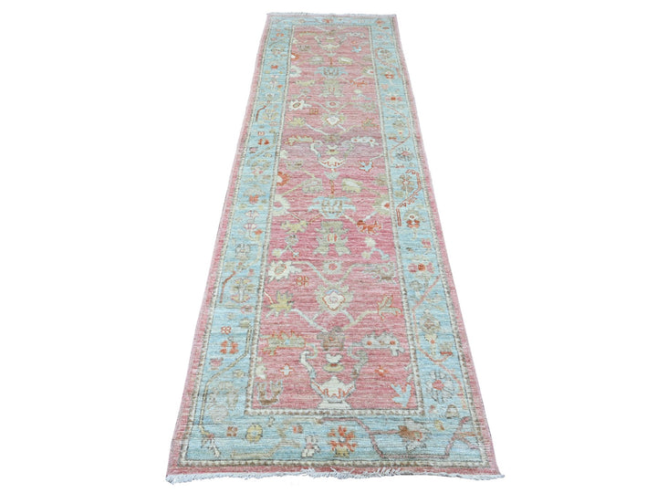 2'9" x 9'7" New Hand Knotted Pink Wool Runner Oriental Rug - MOA10289939