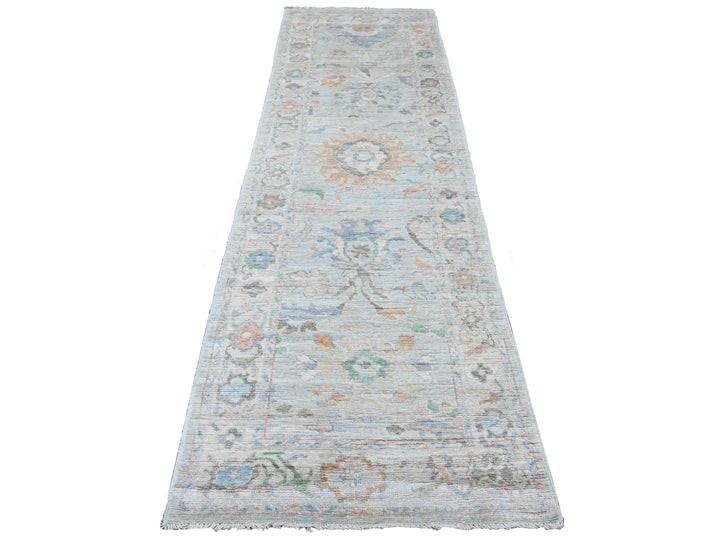 3'1" x 10'0" New Hand Knotted Grey Wool Runner Oriental Rug - MOA10289940