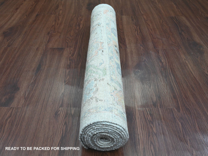 3'1" x 10'0" New Hand Knotted Grey Wool Runner Oriental Rug - MOA10289940