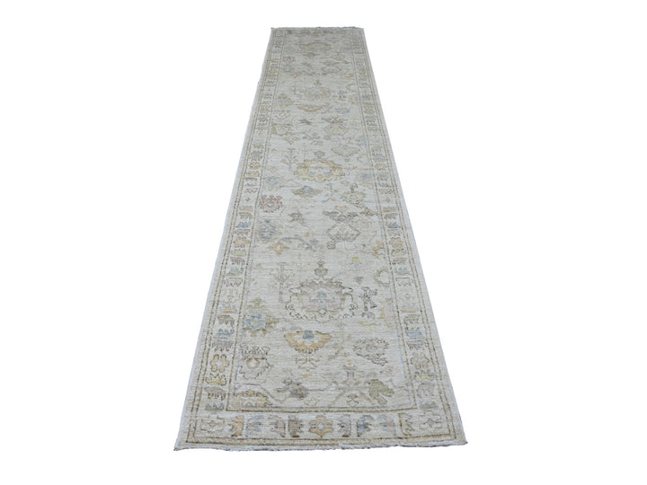 2'10" x 12'7" New Hand Knotted Ivory Wool Runner Oriental Rug - MOA10289942
