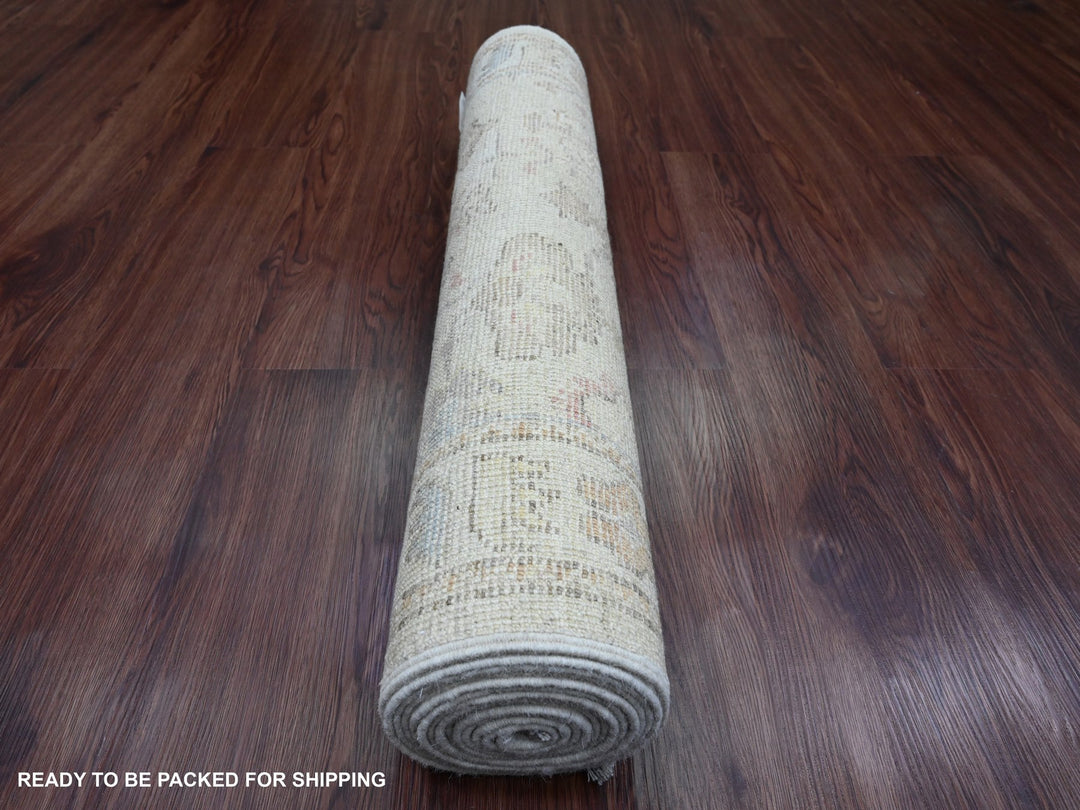 2'10" x 12'7" New Hand Knotted Ivory Wool Runner Oriental Rug - MOA10289942