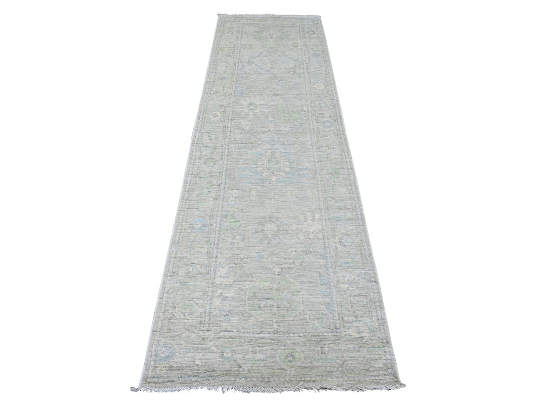 2'9" x 9'7" New Hand Knotted Grey Wool Runner Oriental Rug - MOA10289946