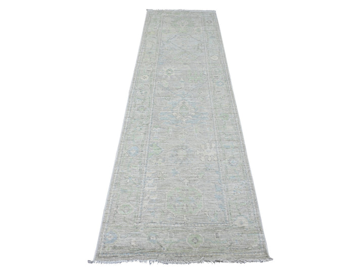 2'9" x 9'7" New Hand Knotted Grey Wool Runner Oriental Rug - MOA10289946