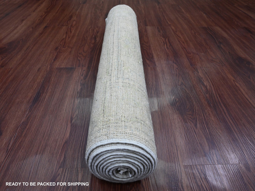2'9" x 9'7" New Hand Knotted Grey Wool Runner Oriental Rug - MOA10289946