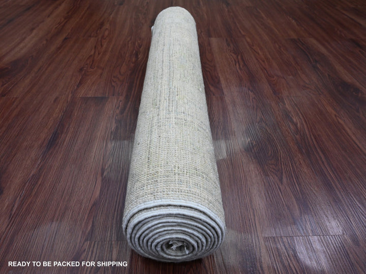 2'9" x 9'7" New Hand Knotted Grey Wool Runner Oriental Rug - MOA10289946