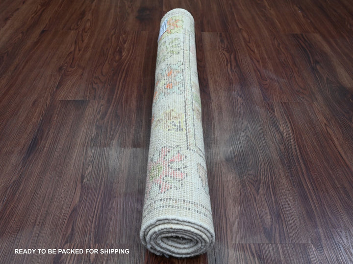 2'11" x 5'11" New Hand Knotted Ivory Wool Runner Oriental Rug - MOA10289949