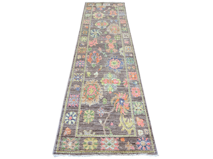 2'10" x 10'4" New Hand Knotted Brown Wool Runner Oriental Rug - MOA10289956