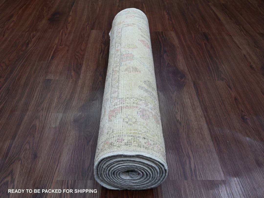 2'8" x 11'8" New Hand Knotted Ivory Wool Runner Oriental Rug - MOA10289961
