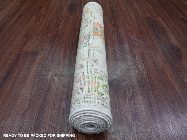 2'9" x 7'11" New Hand Knotted Grey Wool Runner Oriental Rug - MOA10289963