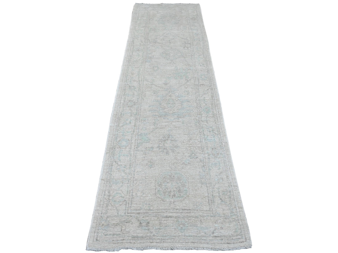 2'8" x 9'7" New Hand Knotted Grey Wool Runner Oriental Rug - MOA10289964