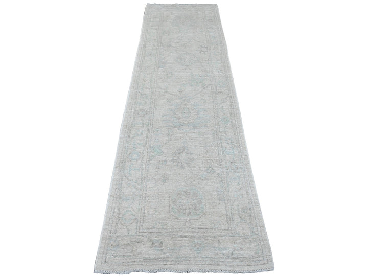 2'8" x 9'7" New Hand Knotted Grey Wool Runner Oriental Rug - MOA10289964