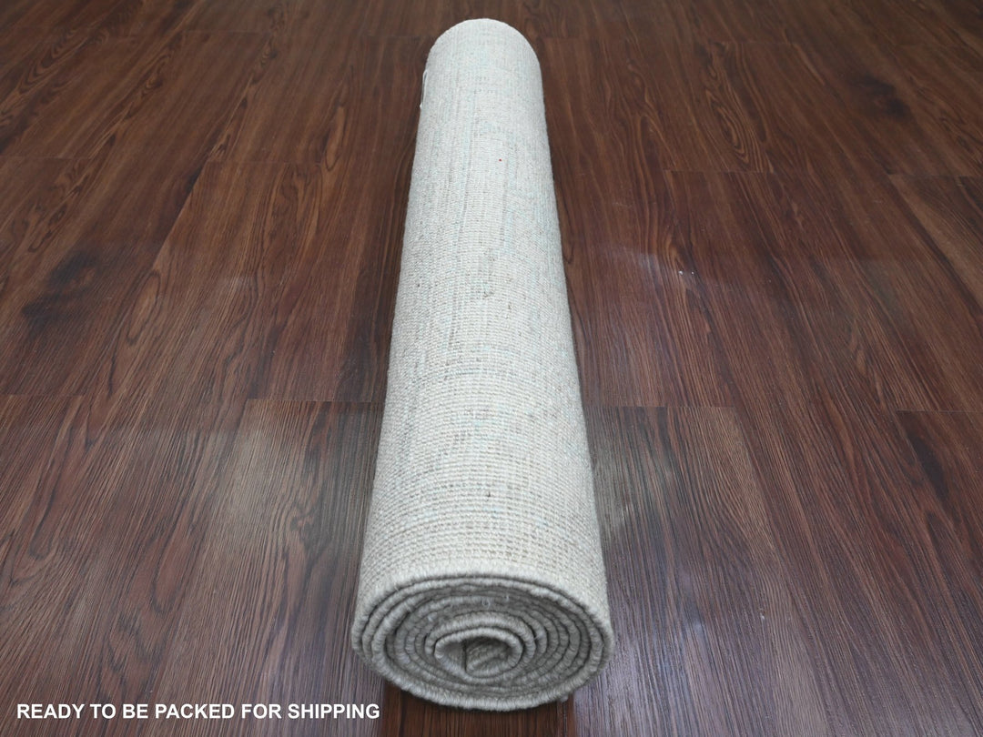 2'8" x 9'7" New Hand Knotted Grey Wool Runner Oriental Rug - MOA10289964