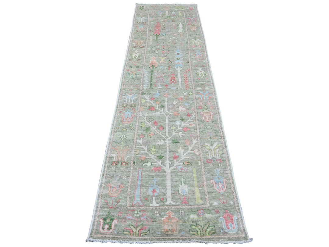 2'8" x 9'11" New Hand Knotted Green Wool Runner Oriental Rug - MOA10289968