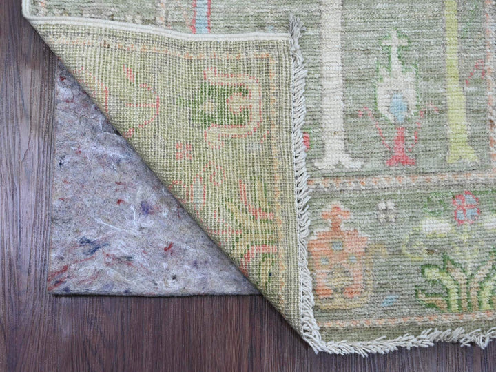 2'8" x 9'11" New Hand Knotted Green Wool Runner Oriental Rug - MOA10289968