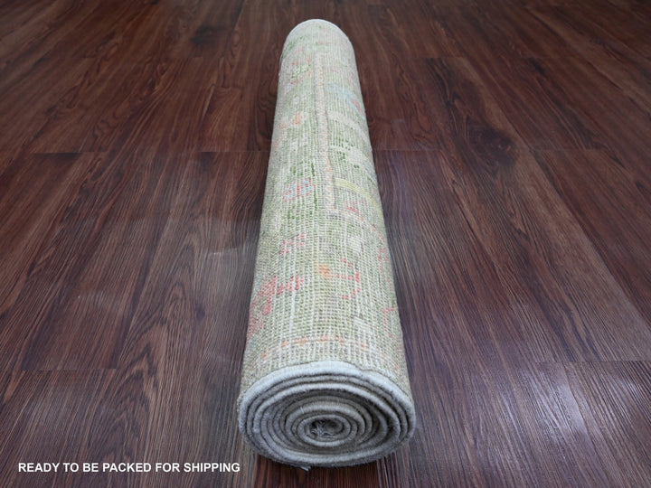 2'8" x 9'11" New Hand Knotted Green Wool Runner Oriental Rug - MOA10289968
