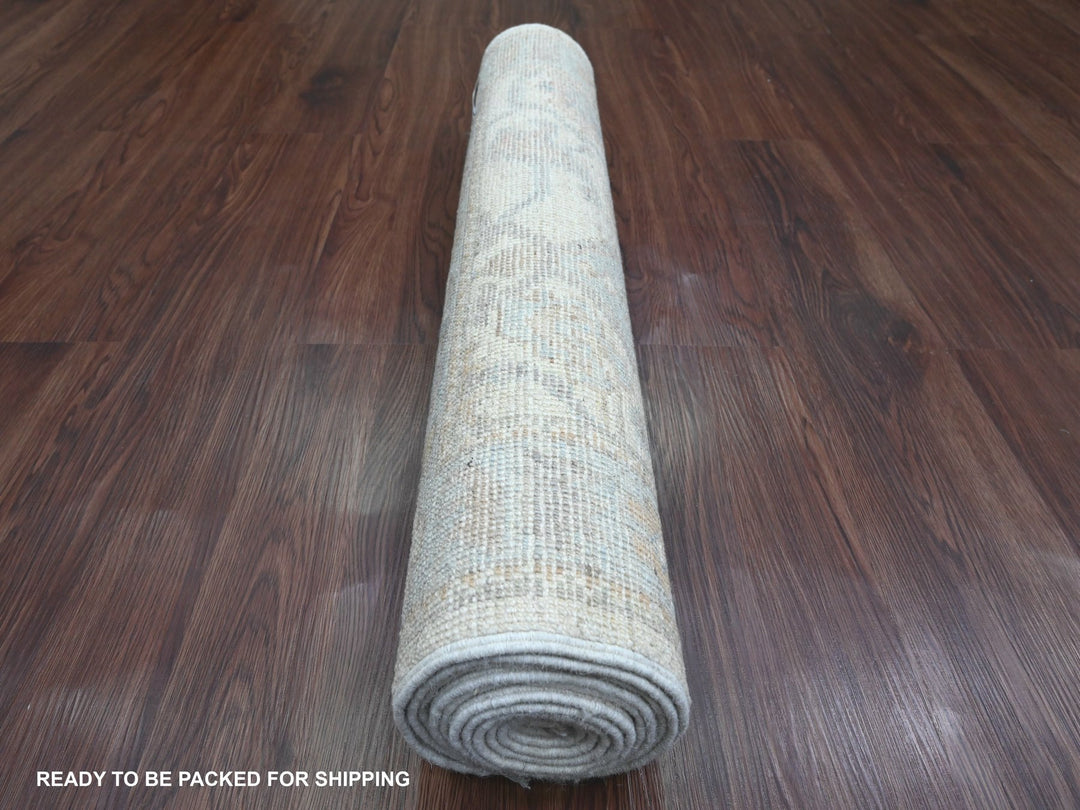 2'9" x 9'5" New Hand Knotted Ivory Wool Runner Oriental Rug - MOA10289969