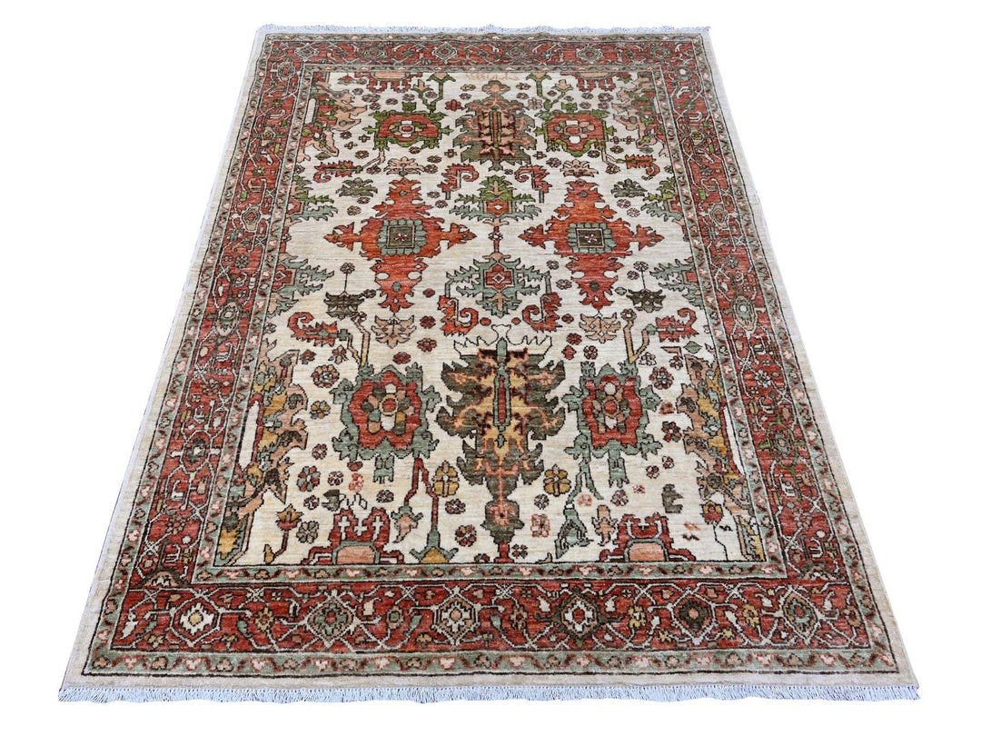 4'8" x 6'3" New Hand Knotted Ivory Wool Rectangle Oriental Rug - MOA10289970