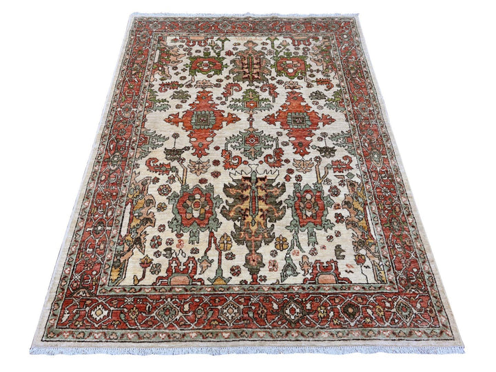 4'8" x 6'3" New Hand Knotted Ivory Wool Rectangle Oriental Rug - MOA10289970