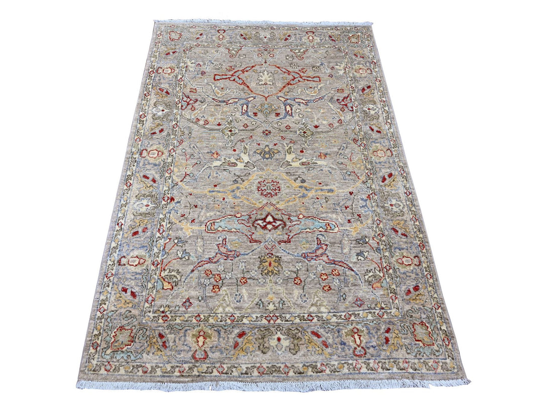 3'10" x 5'9" New Hand Knotted Grey Wool Rectangle Oriental Rug - MOA10289971