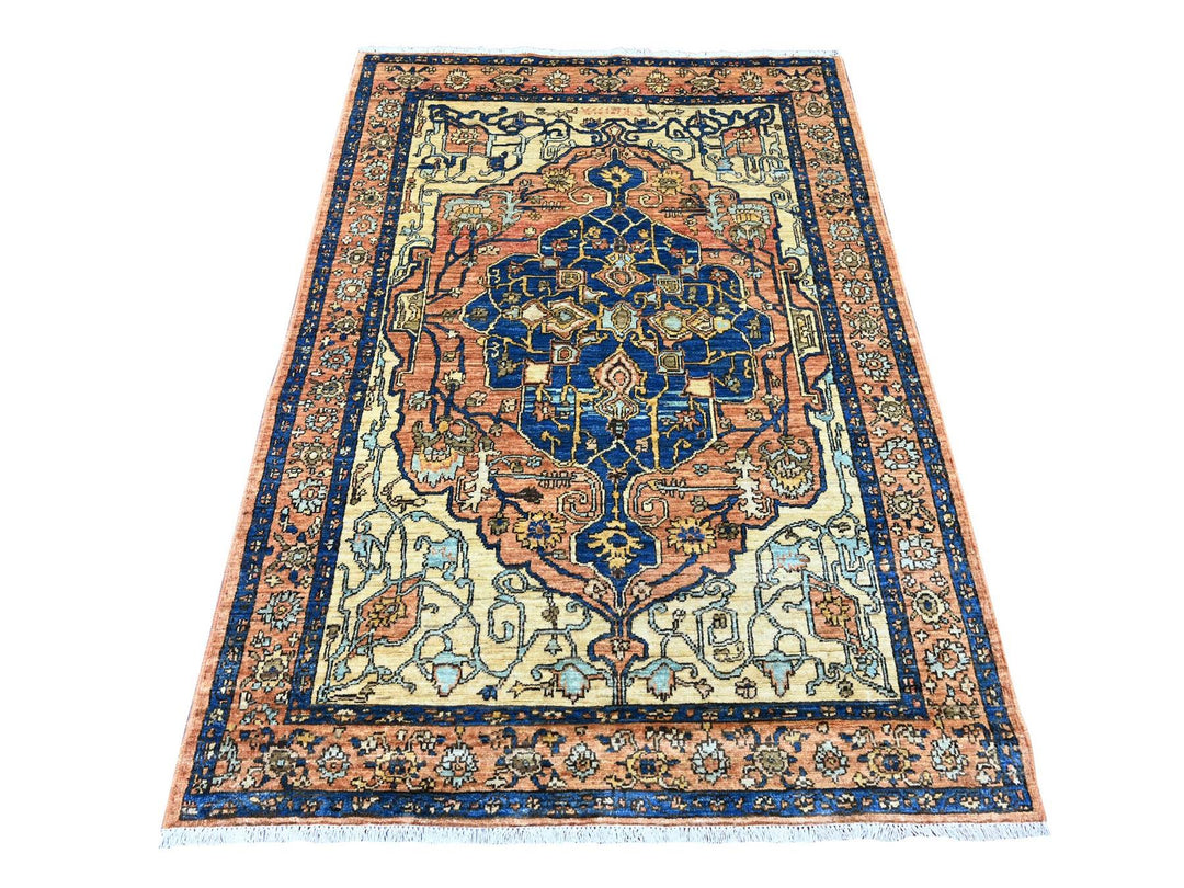 4'1" x 5'11" New Hand Knotted Orange Wool Rectangle Oriental Rug - MOA10289974