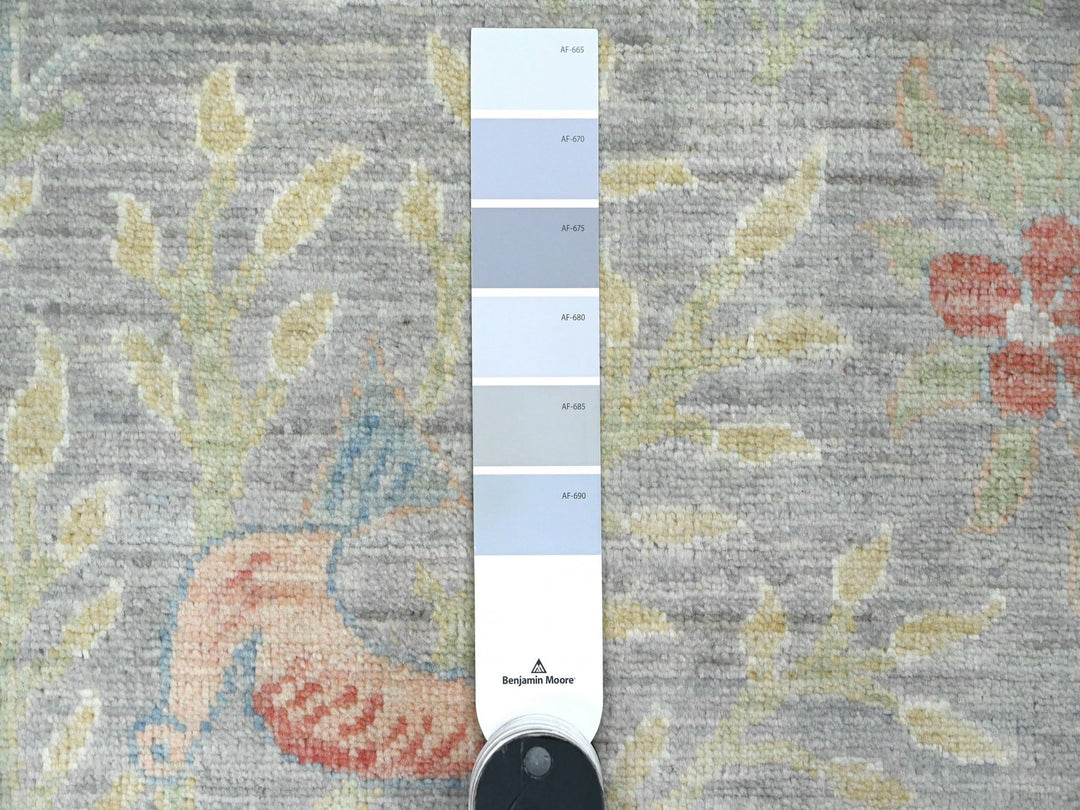 3'11" x 15'9" New Hand Knotted Grey Wool Runner Oriental Rug - MOA10289977