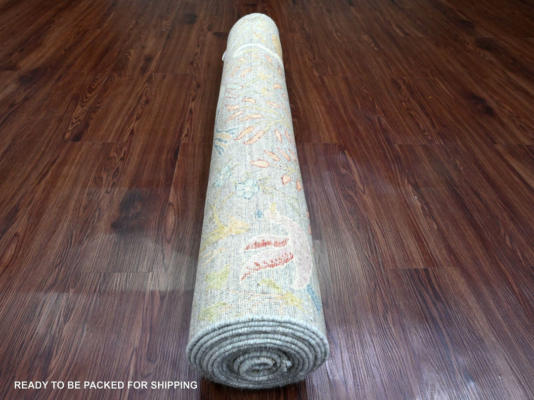 3'11" x 15'9" New Hand Knotted Grey Wool Runner Oriental Rug - MOA10289977