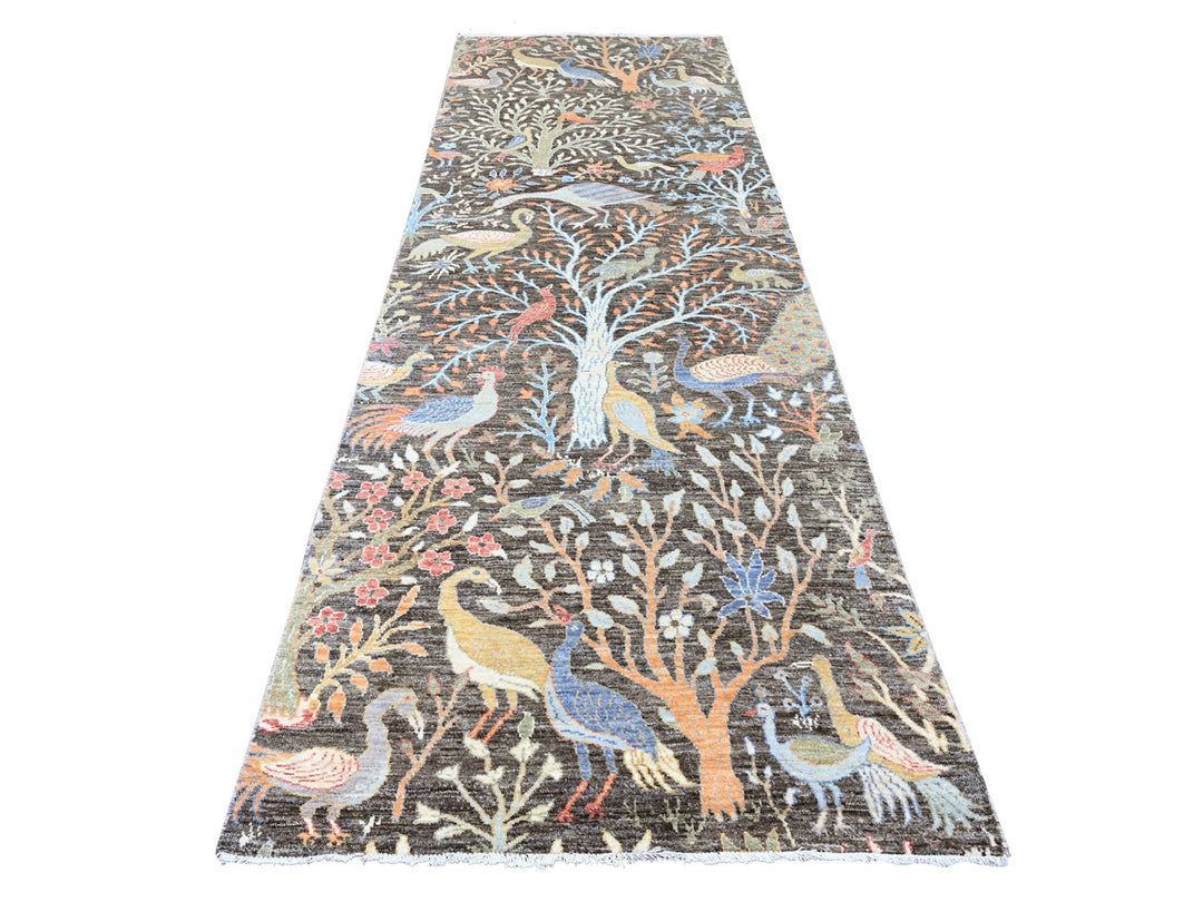 4'0" x 11'11" New Hand Knotted Grey Wool Runner Oriental Rug - MOA10289980
