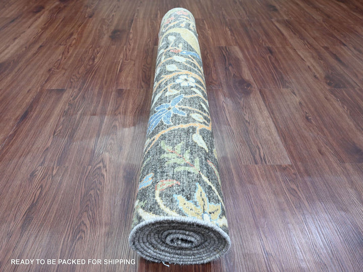 4'0" x 11'11" New Hand Knotted Grey Wool Runner Oriental Rug - MOA10289980