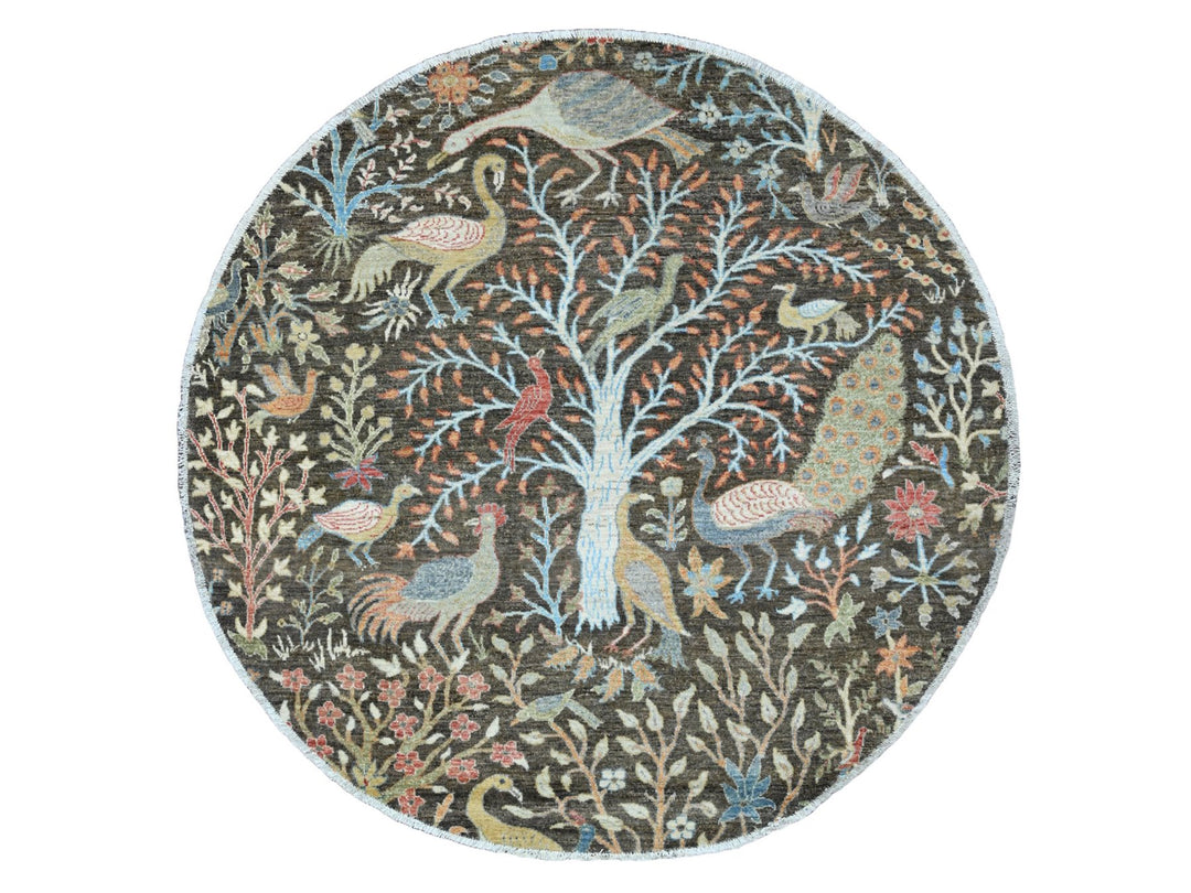6'0" x 6'0" New Hand Knotted Grey Wool Round Oriental Rug - MOA10289982